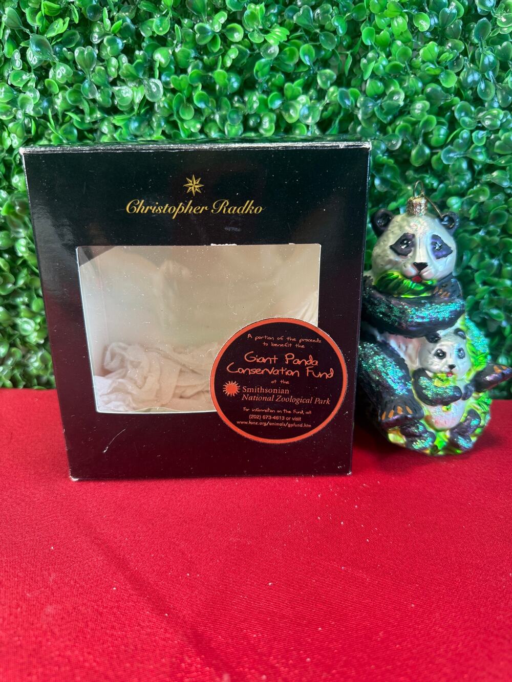 Christopher Radko Panda Love Glass Ornament Giant Panda Conservation Fund In Box